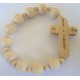 Bracelet Rosary White Wood w/ Bend Cross